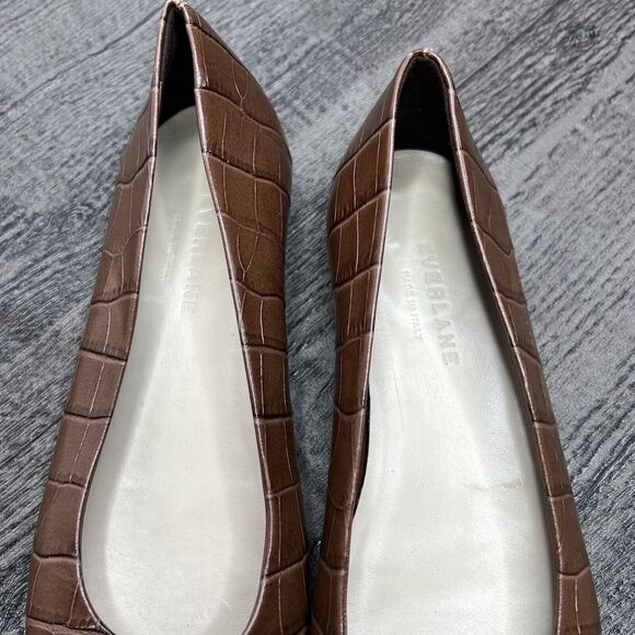 Everlane The 90's Flat Shoe 100% Brown Leather Croc Embossed Women’s Sz 7 - Picture 9 of 15